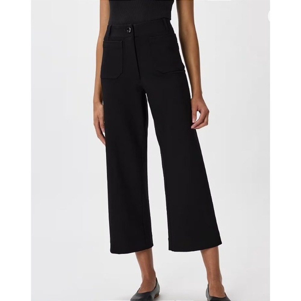 Quince Women's Ultra-Stretch Ponte Cropped Wide Leg Pants Black Size 6 EUC